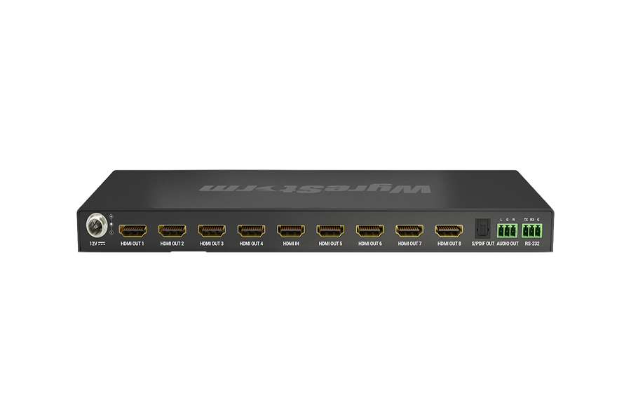Разветвитель 1x8 HDMI, 4K HDR 4:4:4 60Гц, HDCP 2.2, с масштабатором 4К/1080p, с де-эмбедированием аудио, управляемым EDID и CEC WyreStorm SP-0108-SCL Разветвитель 1x8 HDMI, 4K HDR 4:4:4 60Гц, HDCP 2.2, с масштабатором 4К/1080p, с де-эмбедированием аудио, управляемым EDID и CEC WyreStorm SP-0108-SCL