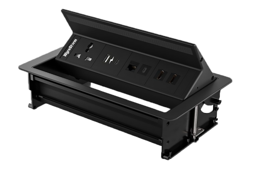 Встраиваемый в стол лючок с одной розеткой, зарядками USB, 2 x HDMI, USB- C и сквозной RJ-45 WyreStorm IDB-400-MS Встраиваемый в стол лючок с одной розеткой, зарядками USB, 2 x HDMI, USB- C и сквозной RJ-45 WyreStorm IDB-400-MS