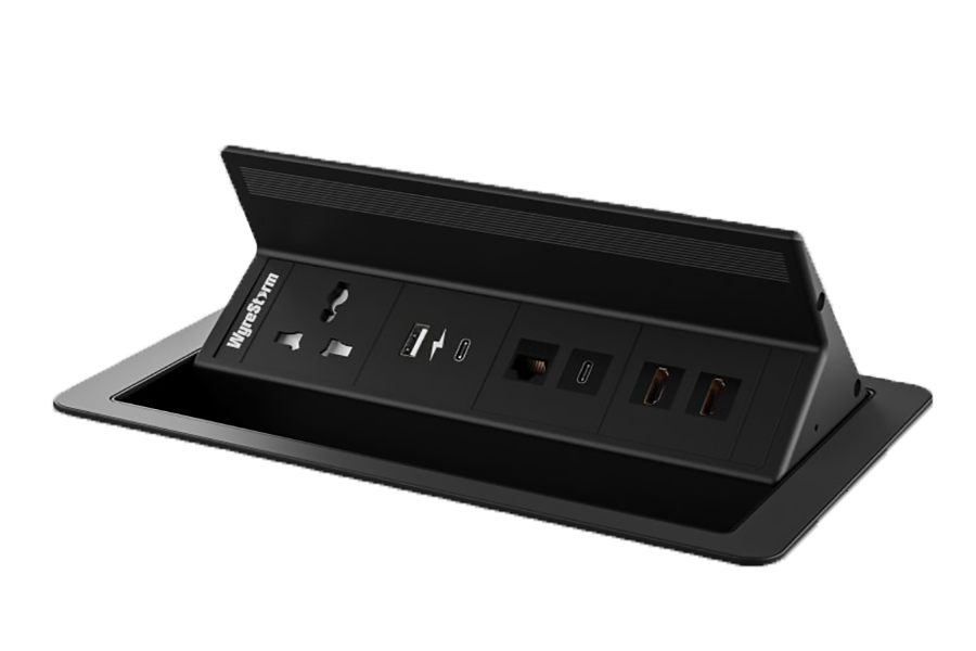 Встраиваемый в стол лючок с одной розеткой, зарядками USB, 2 x HDMI, USB- C и сквозной RJ-45 WyreStorm IDB-400-MS Встраиваемый в стол лючок с одной розеткой, зарядками USB, 2 x HDMI, USB- C и сквозной RJ-45 WyreStorm IDB-400-MS