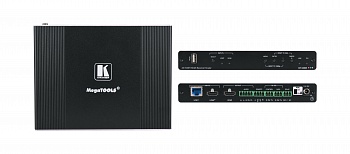 Комплект из передатчика с автоматическим коммутатором и приемника со встроенным масштабатором сигнала HDMI, VGA и RS-232 по витой паре HDBaseT Kramer KIT-401/US-D(W)